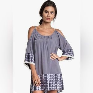 Kori America Bohemian Tie Dye Cold Shoulder Tunic Dress
